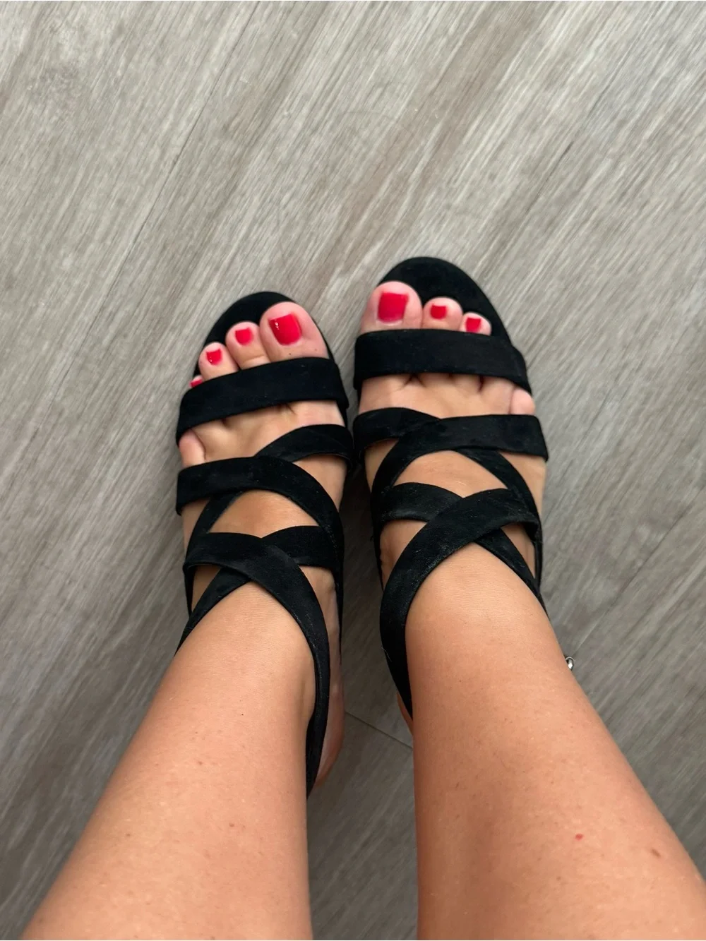 Forever 21 Black Strappy Wedge Sandals